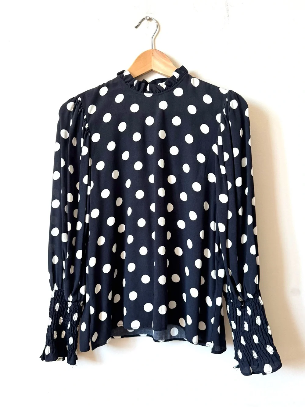 Zara Woman Black White Polka Dots Puff Sleeves Blouse Size XS